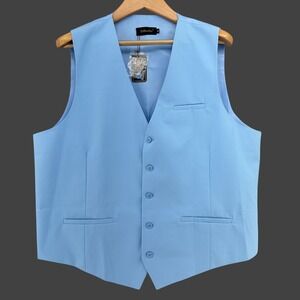 DiBanGu V-Neck Adjustable Cinch Back Button Front Waistcoat Vest Blue Mens XL